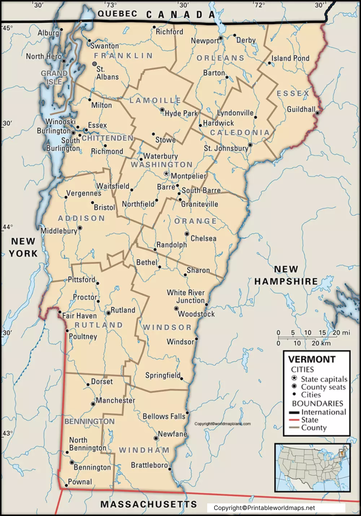 Labeled Map of Vermont with Capital & Cities 5 Labeled Vermont Map with Capital