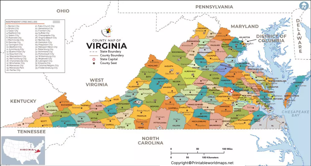 Labeled Map of Virginia with Capital & Cities 5 Labeled Virginia Map with Capital
