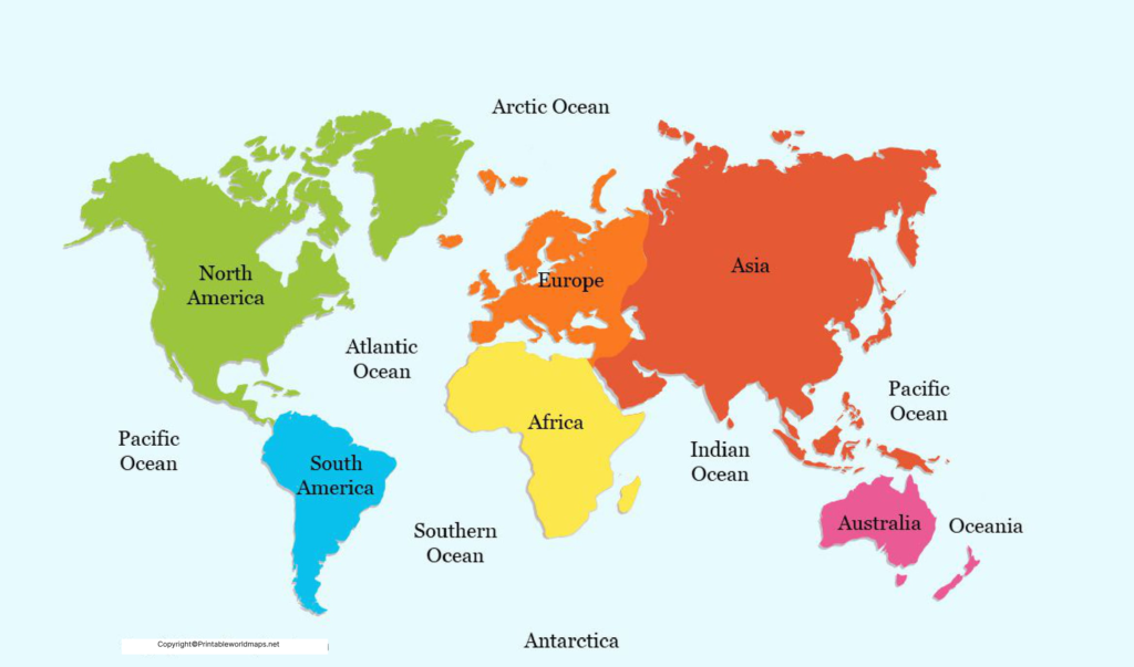 Labeled World Map with Continents 1