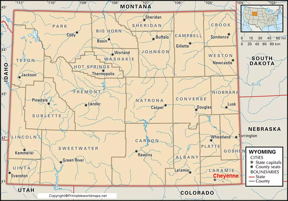 Labeled Map of Wyoming with Capital & Cities 5 Labeled Wyoming Map with Capital