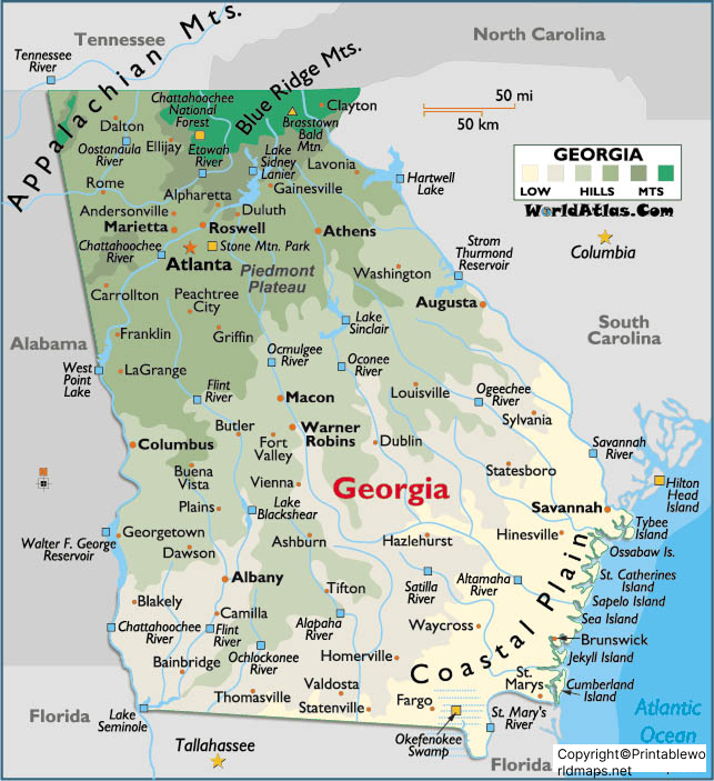 Labeled Map of Georgia with Capital & Cities 3 Labeled map of Georgia State