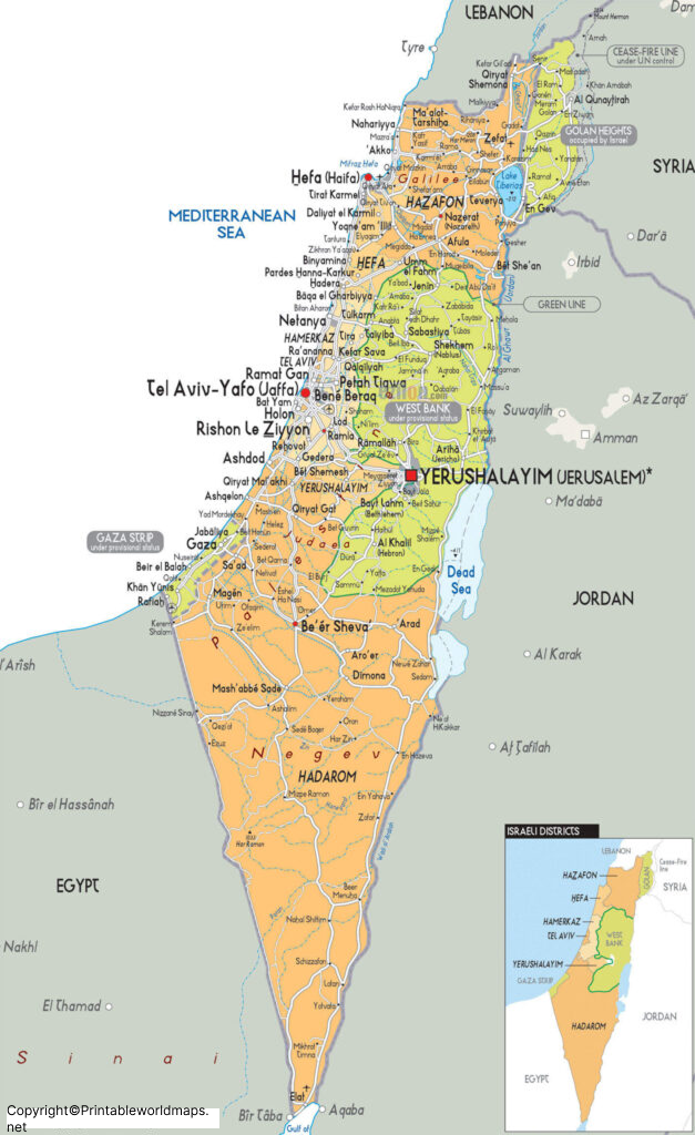 Labeled Map of Israel with States, Capital & Cities 2 Labeled map of Israel 627x1024 1