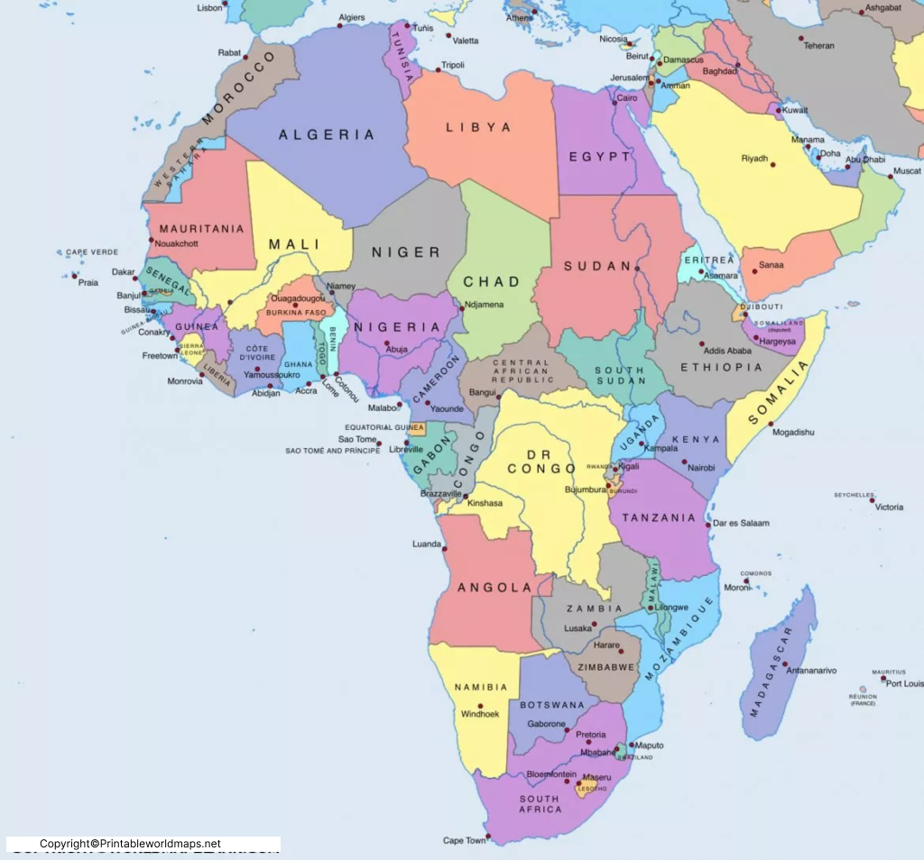 Printable Africa Political Map – Map of Africa Political 5 Map of Africa Political Labeled