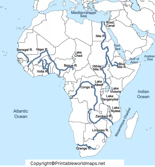 Printable Africa Rivers Map – Map of Africa Rivers 4 Map of Africa Rivers Labeled