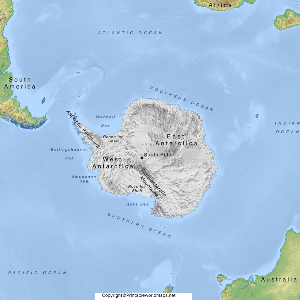 Printable Antarctica Physical Map | Map of Antarctica Physical 3 Map of Antarctica Physical 1024x1024 1