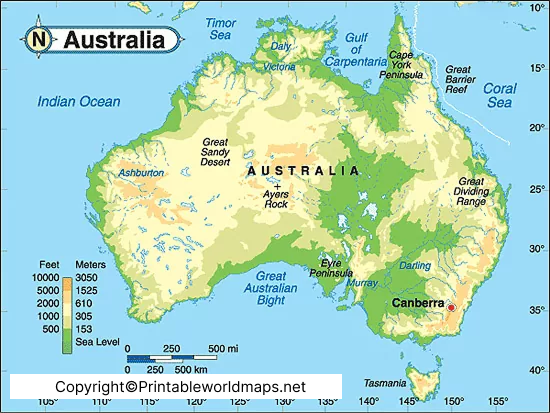 Printable Australia Physical Map | Map of Australia Physical 5 Map of Australia Physical Labeled