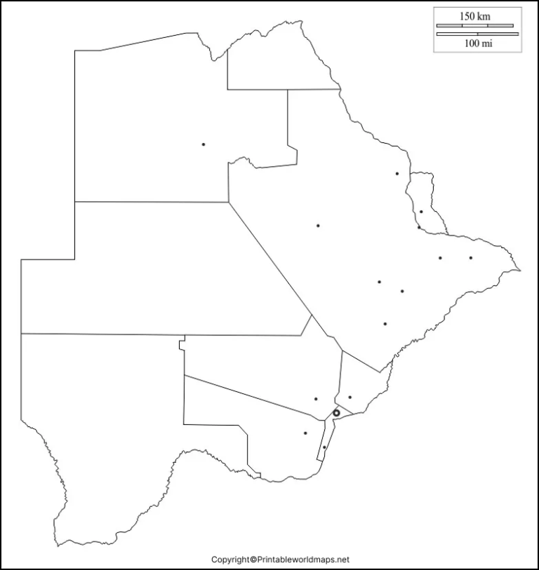Map of Botswana for Practice Worksheet