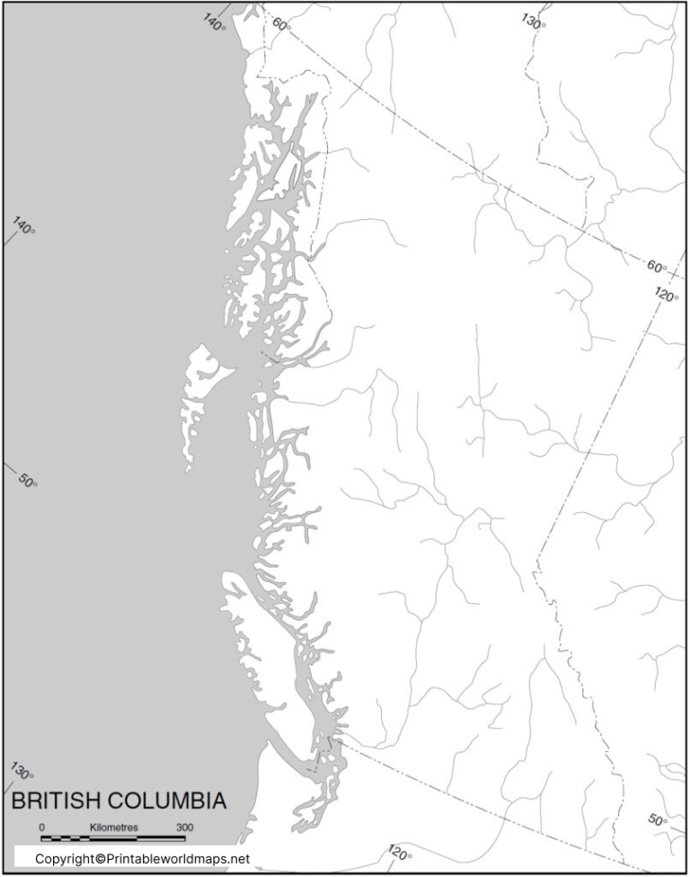 Printable Blank Map of British Columbia – Outline PDF