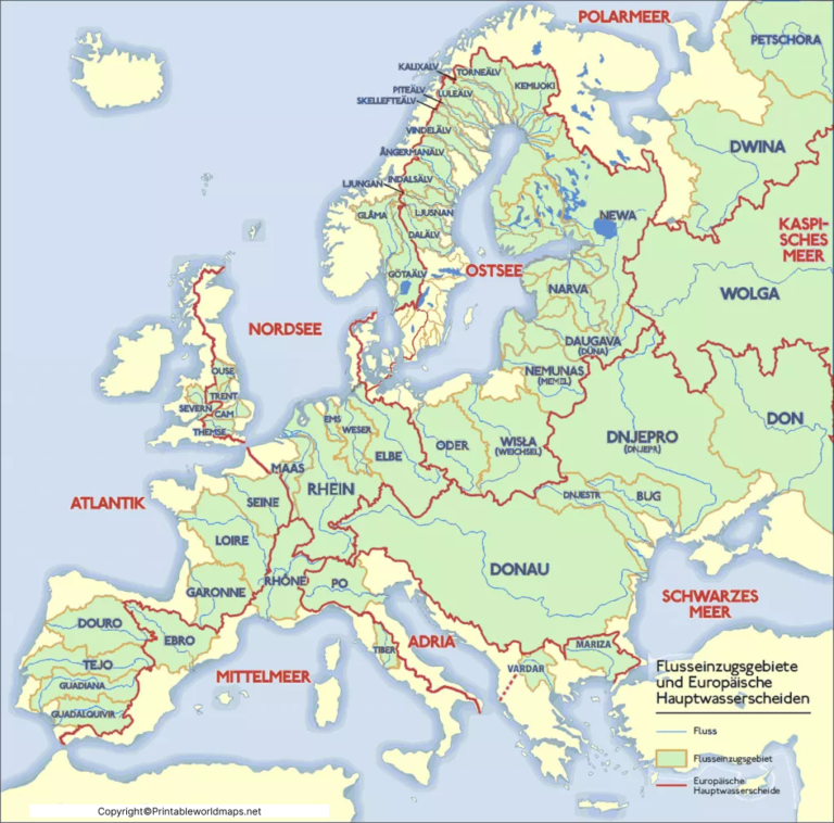 Map of Europe Rivers Labeled