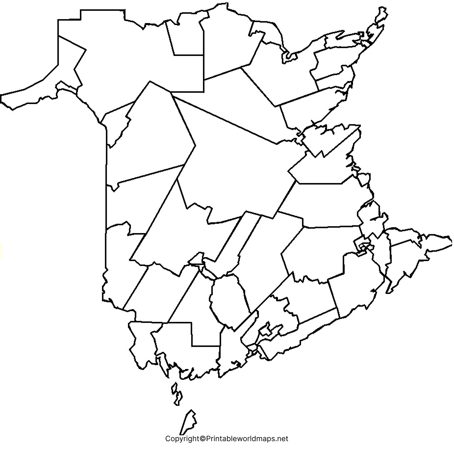 Printable Blank Map of New Brunswick – Outline, PNG Map 4 Map of New Brunswick for Practice Worksheet