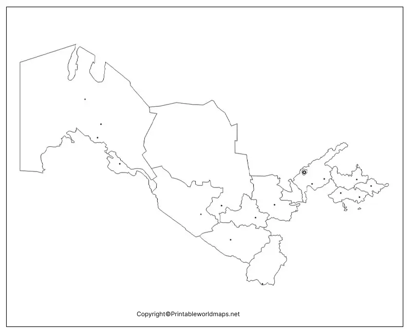 Printable Blank Map of Uzbekistan – Outline, Transparent, PNG map 5 Map of Uzbekistan for Practice Worksheet