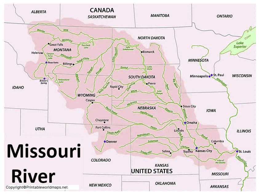 Missouri River Map | Map of Missouri River Location 3 Missouri River on World Map