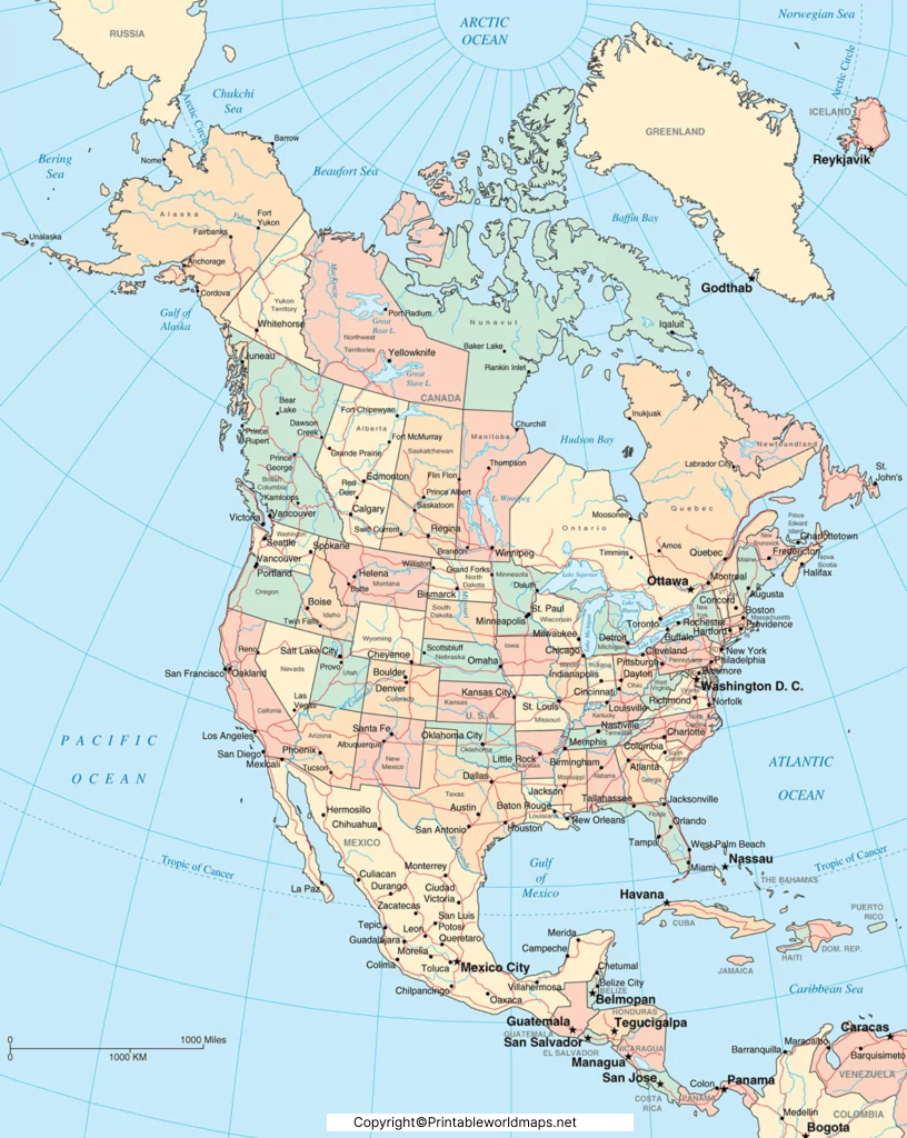 Labeled Map of North America with Countries in PDF 5 North America Map with Cities Labeled