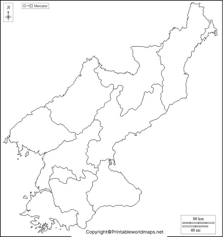 Printable Blank Map of North Korea – Outline, Transparent Map 2 North Korea Blank map Outline