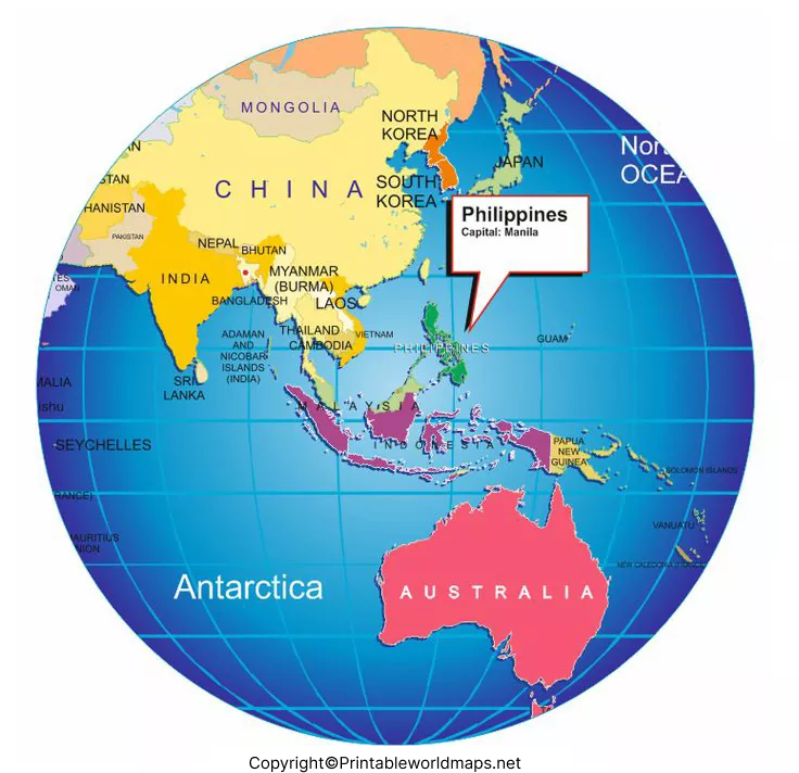 Location of Philippines on World Map Globe in PDF 2 Philippines on World Map Globe