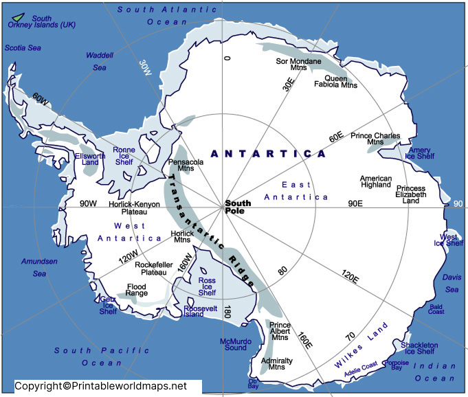 Printable Antarctica Physical Map | Map of Antarctica Physical 4 Physical Antarctica map