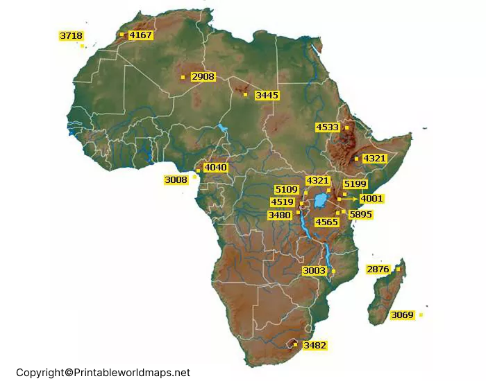 Printable Africa Mountains Map ⛰️ Map of Africa Mountains 5 Printable Africa Mountains Map Labeled