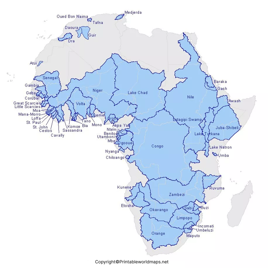 Printable Africa Rivers Map – Map of Africa Rivers 5 Printable Africa Rivers Map 1