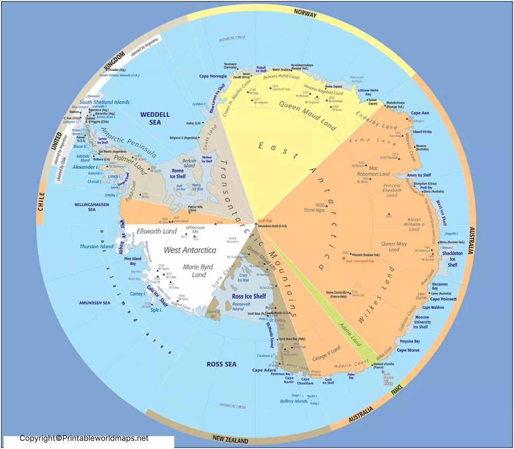 Antarctica Political Map | Map of Antarctica Political 5 Printable Antarctica Political Map