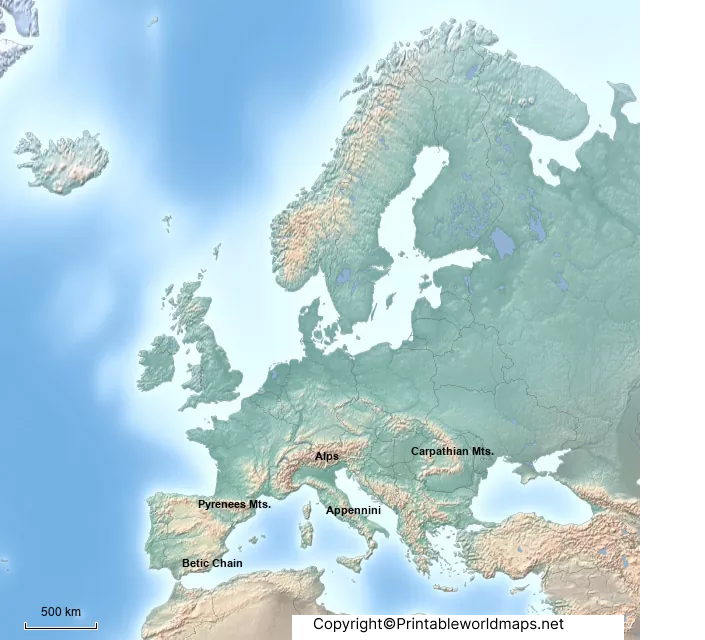 Printable Europe Mountains Map | Map of Europe Mountains 5 Printable Europe Mountains Map Labeled