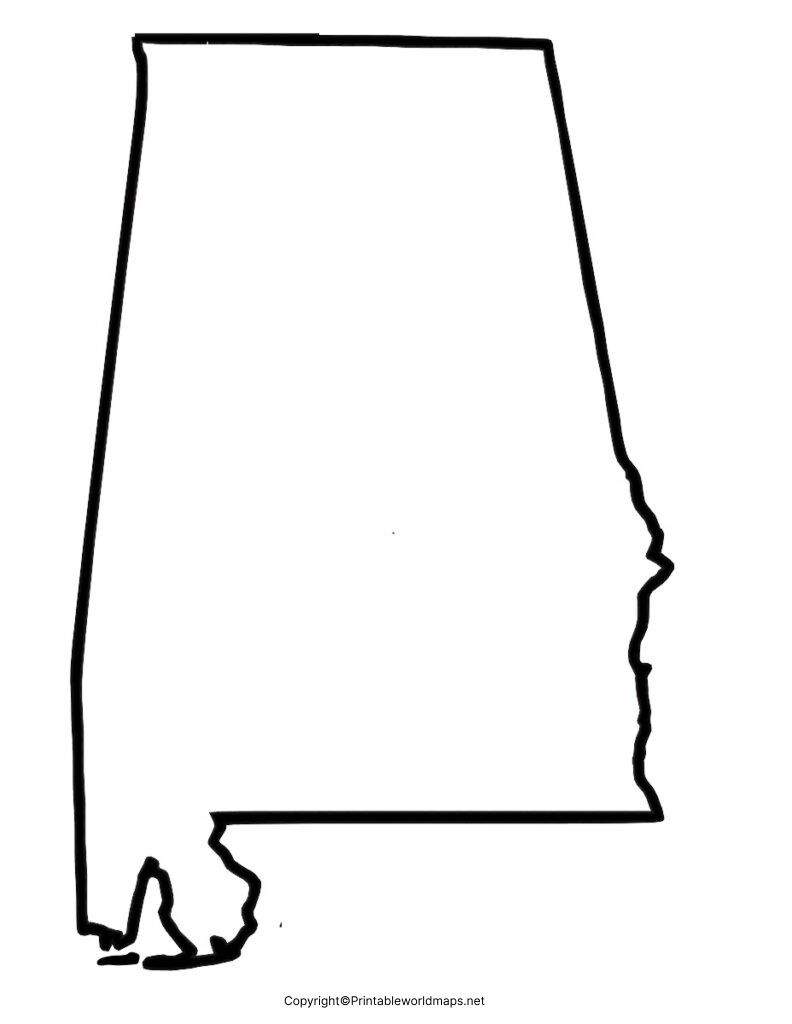 Printable Blank Map of Alabama- Outline, Transparent, PNG Map 3 Printable Map of Alabama 792x1024 1
