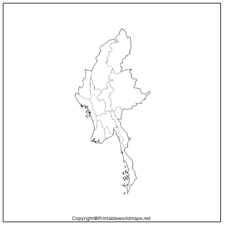 Printable Blank Map of Myanmar – Outline, Transparent map 3 Printable Map of Myanmar