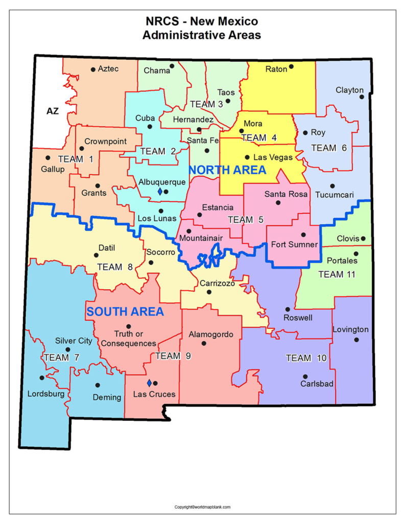 Labeled Map of New Mexico with Capital & Cities 3 Printable Map of New Mexico Labeled