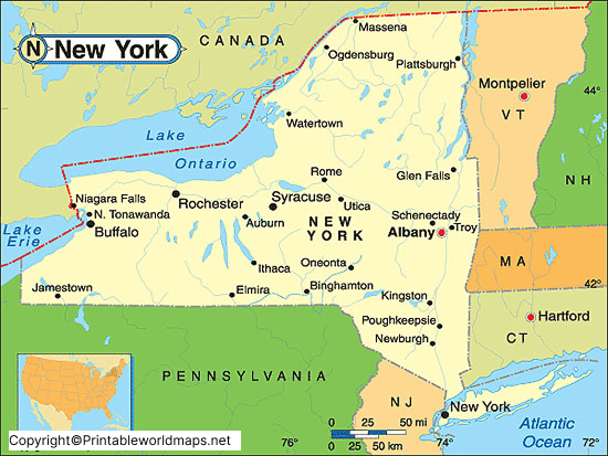 Labeled Map of New York with Capital & Cities 3 Printable Map of New York Labeled