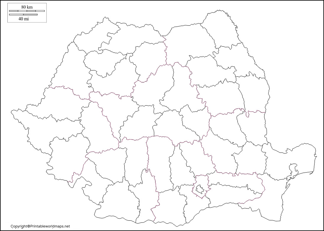 Printable Map of Romania