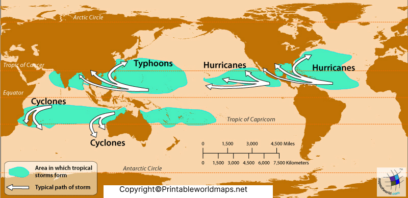 World Hurricane Map | Hurricane Map of the World 7 Printable World Maps Hurricane