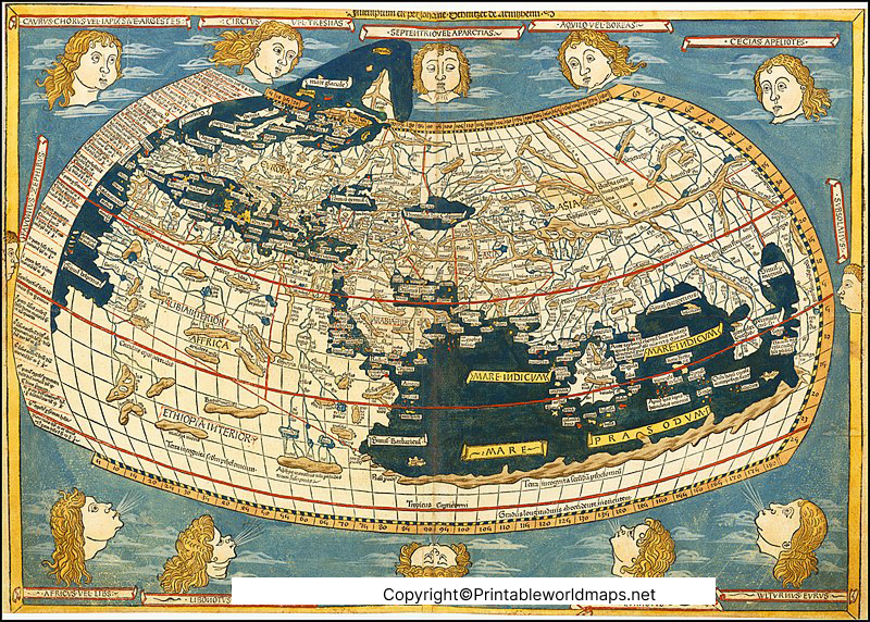 Ptolemy World Map Printable – C.100-178 (1407) 7 Ptolemy Map of World