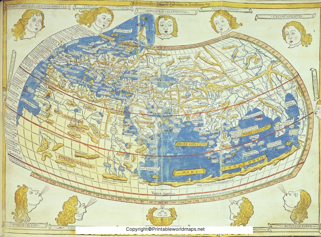 Ptolemy World Map Printable – C.100-178 (1407) 5 Ptolemy World Map printable 1024x757 1