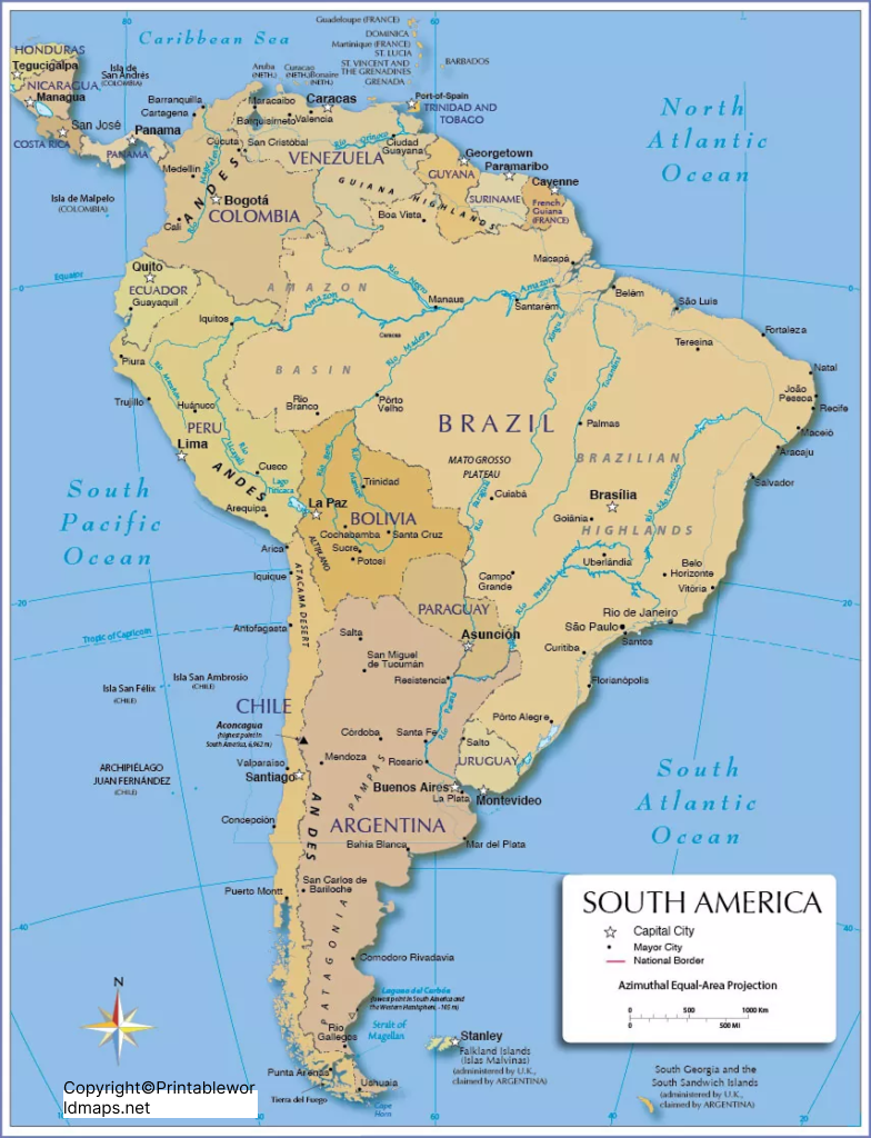 South America Map with Cities Labeled