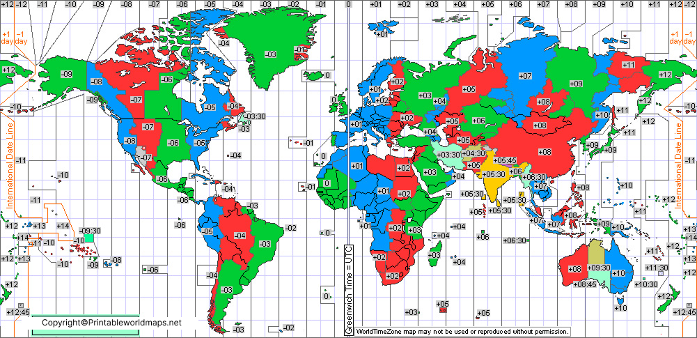 Free Printable World Time Zone Map in PDF 5 Standard time zones of the world map