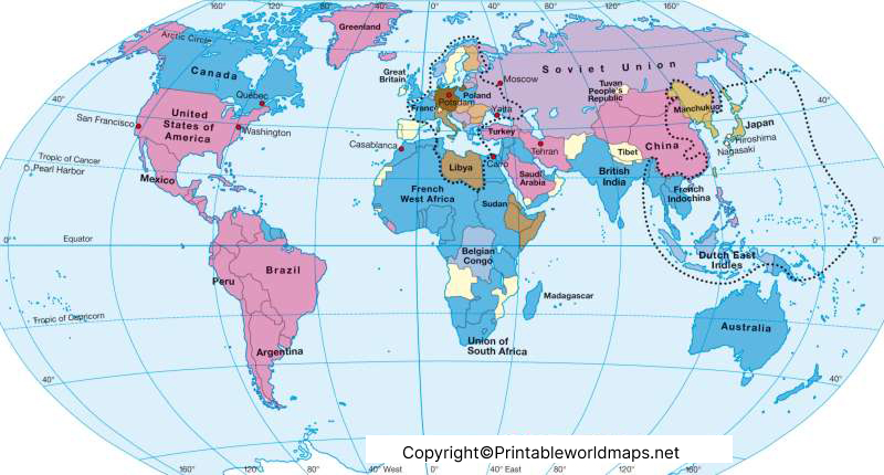 World Map 1939 Political Labeled Printable in PDF 6 World Map 1939 Printable