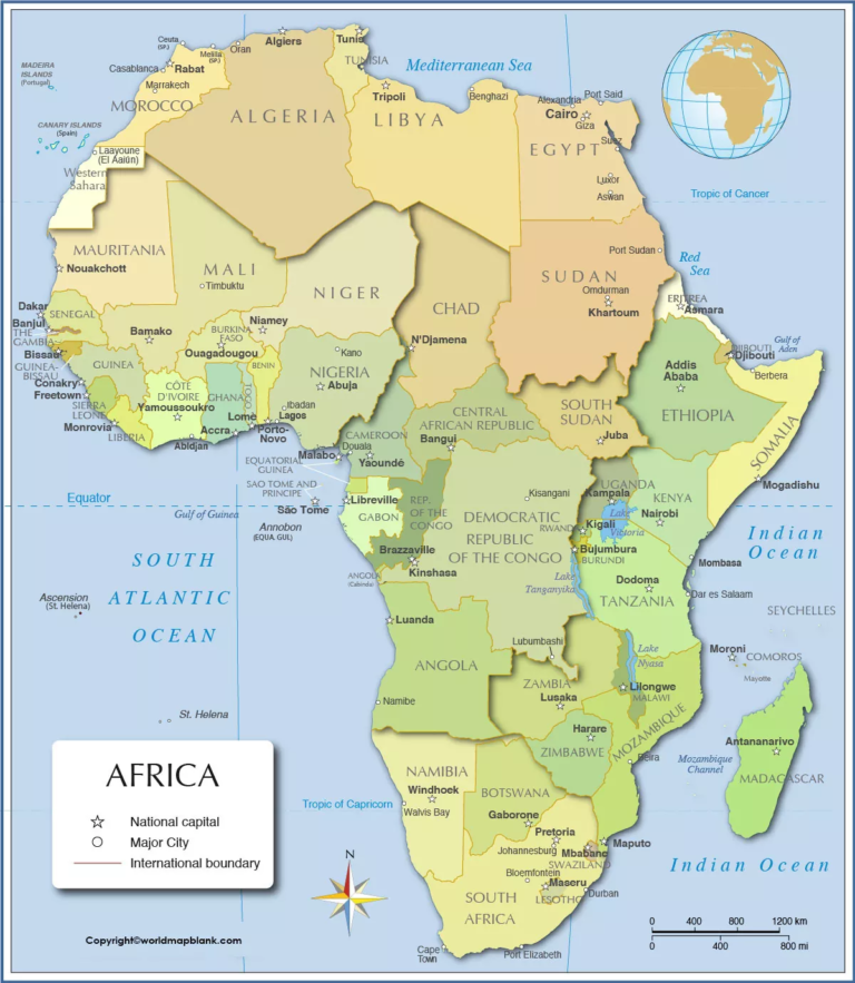 Africa Map with Countries – Labeled Map of Africa [PDF] - Printable