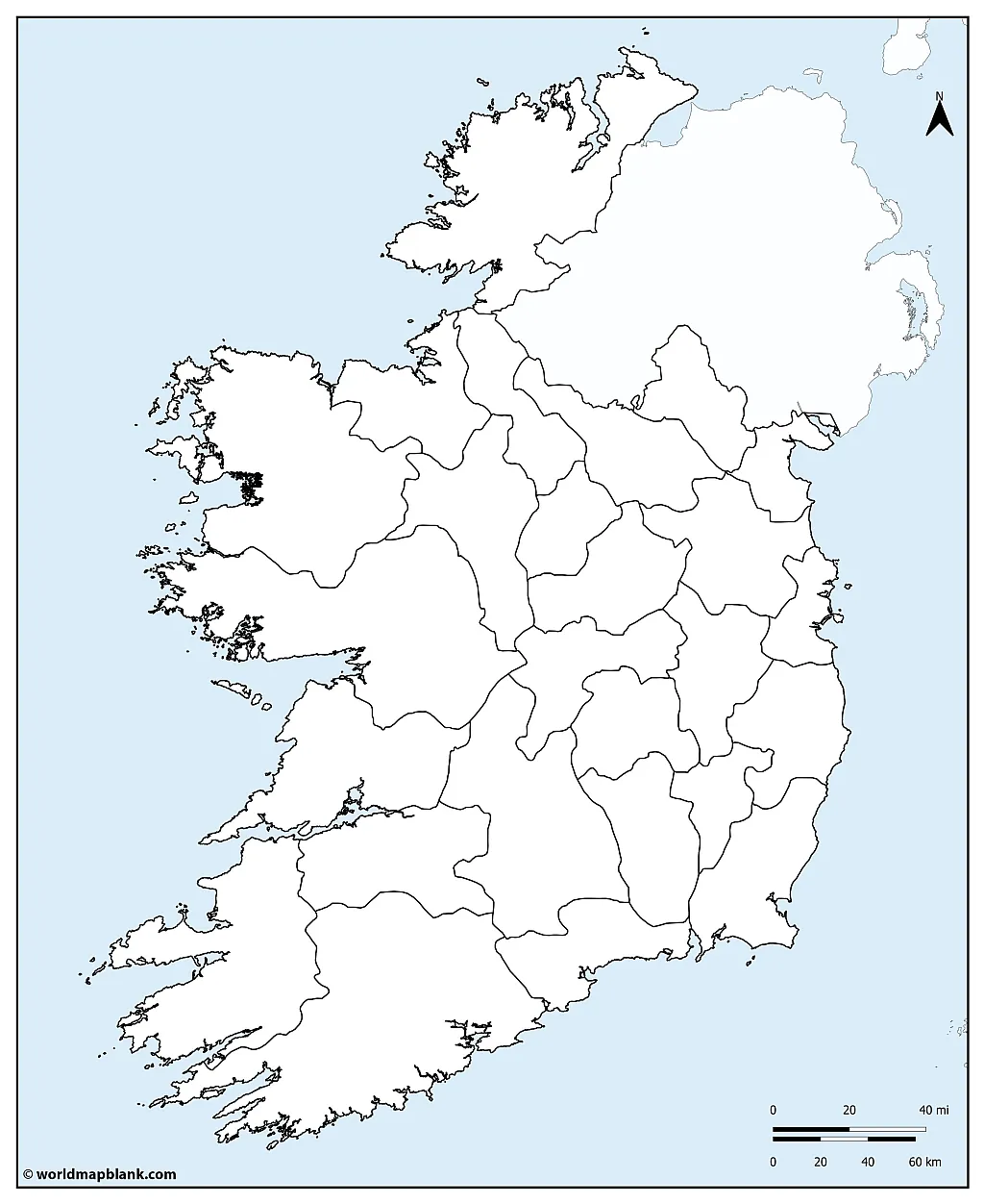 Blank Map Of Ireland Counties Printable
