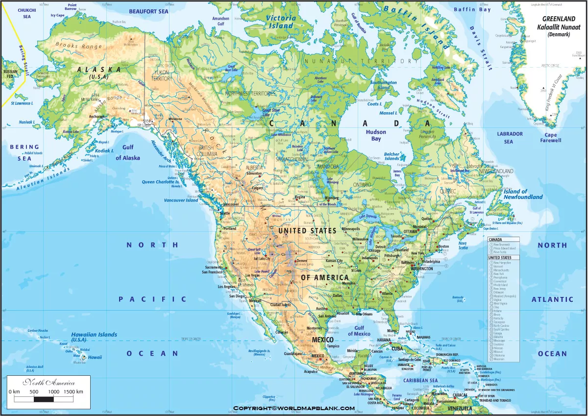 North America Physical Map | Map of North America Physical - Printable ...