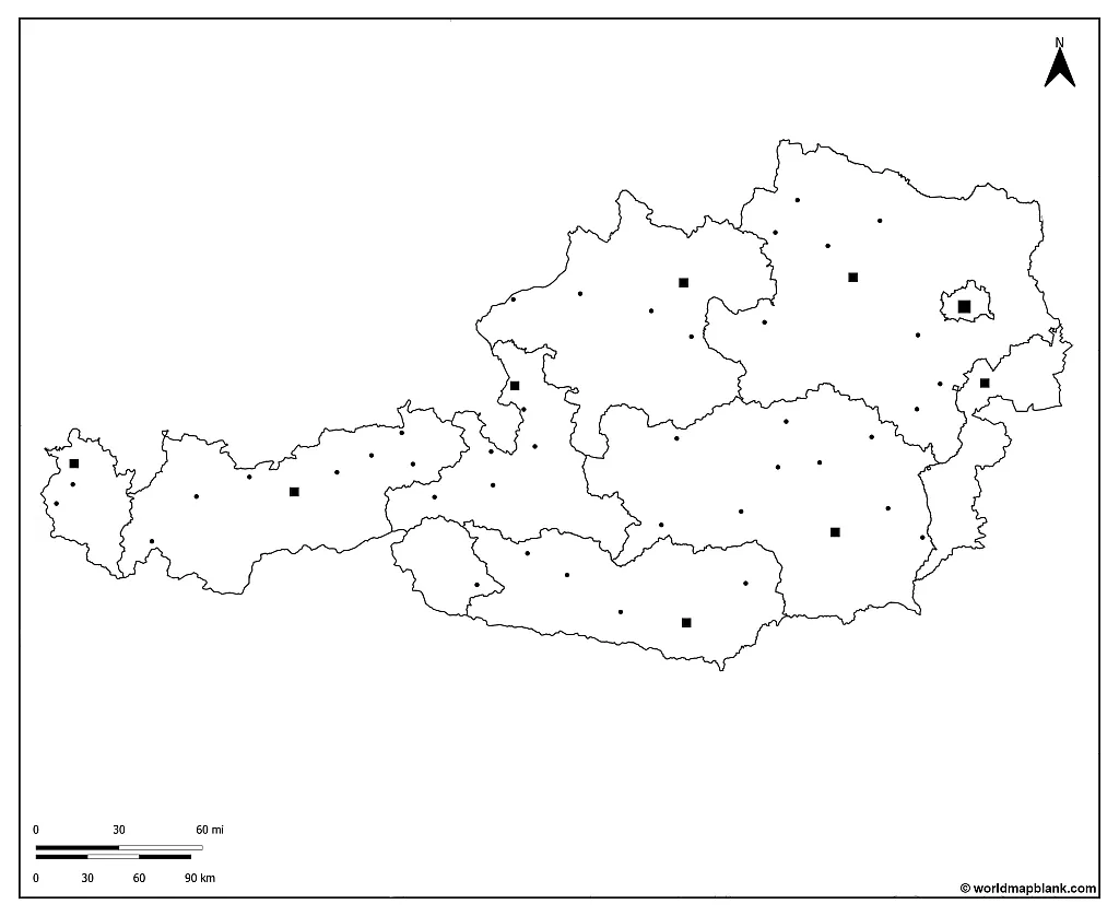 Austria Map Outline Blank Map Of Austria PDF Printable World Maps   Image 32 