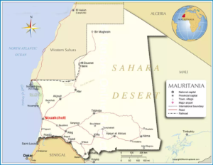 Labeled Map Of Mauritania With States Capital Cities Printable Image 475 300x232
