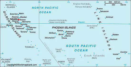 Labeled Map of Kiribati with States, Capital & Cities - Printable World ...