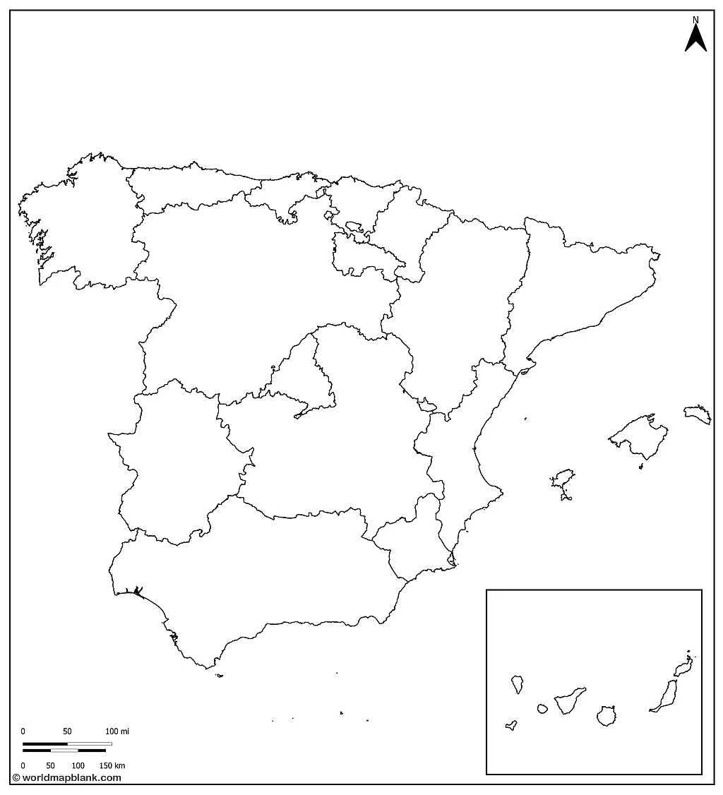 Printable Blank Map of Spain – Outline Map of Spain [PDF ...