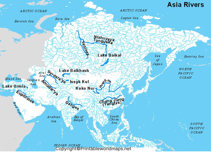Printable Asia Rivers Map | Map of Asia Rivers 5 map of ASIA rivers