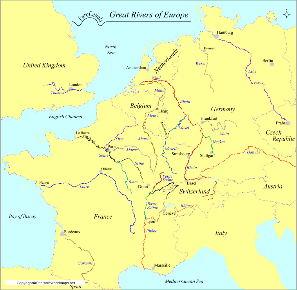 Printable Europe Rivers Map | Map of Europe Rivers 2 map of EUROPE river