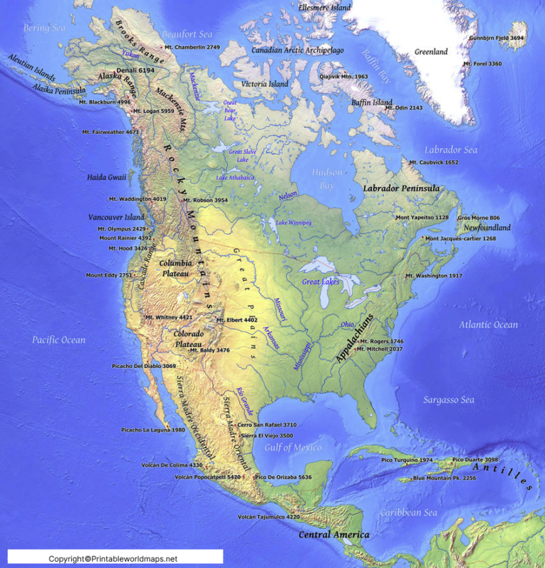 North America Mountains Map Printable Physical Guide 2026 Map Of North America Mountains 768x801 