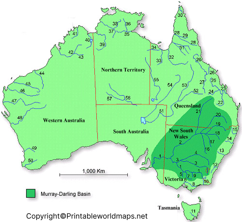 Printable Australia Rivers Map | Map of Australia Rivers 4 map of australia river