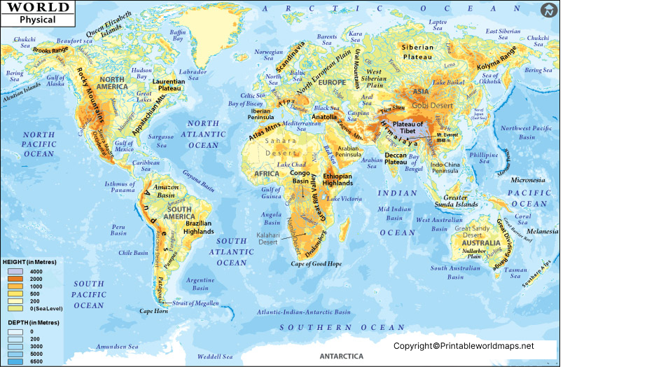 Free Printable Physical World Map Labeled 4 physical map of world Labeled