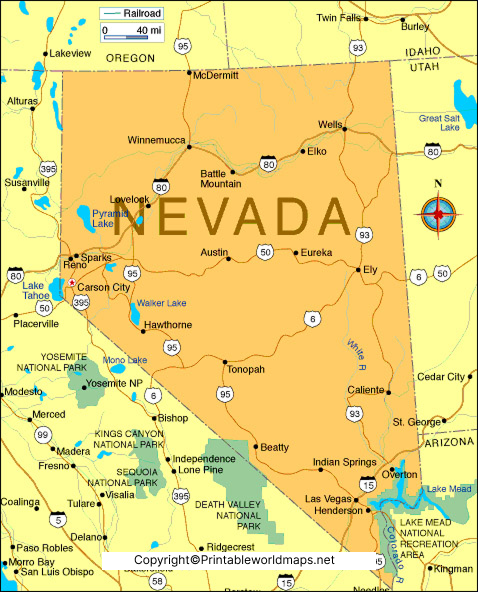 Labeled Map of Nevada with Capital & Cities 3 printable Map of Nevada labeled